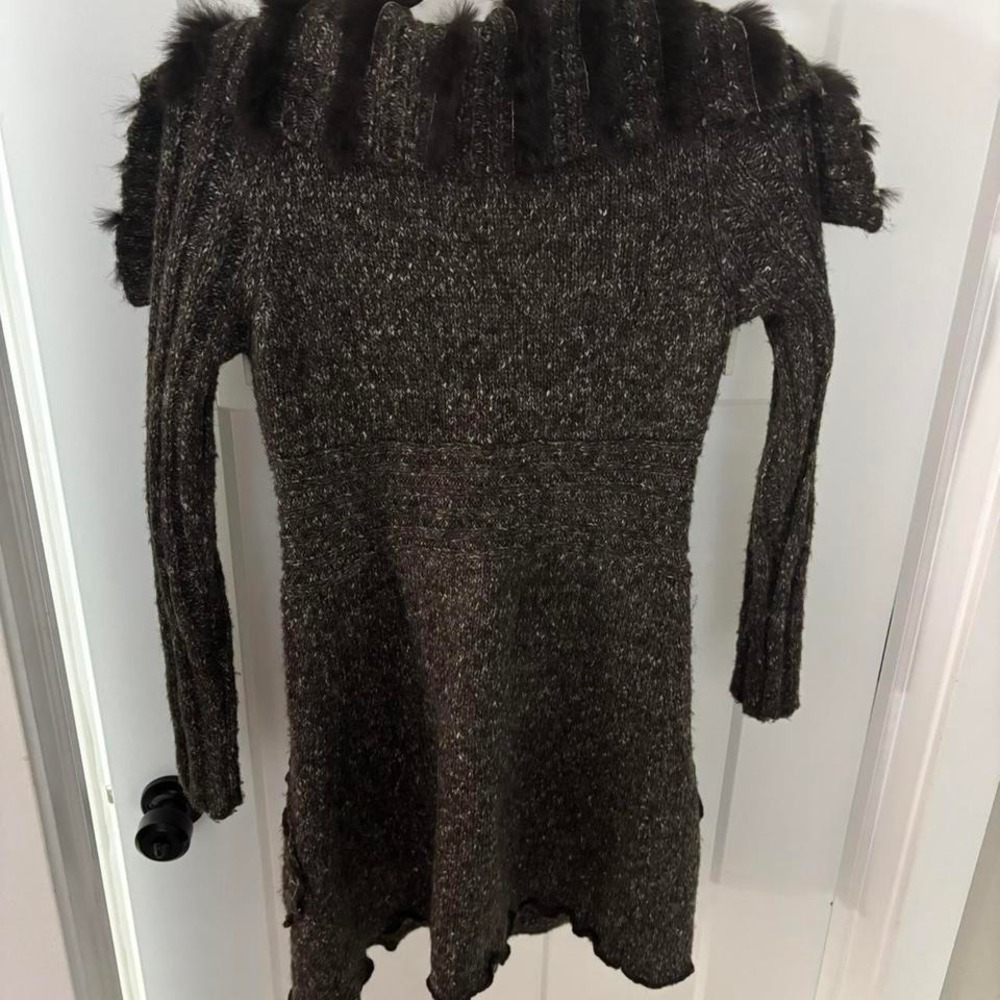 Y2K vintage Brown grey cardigan with mohair wool fur trim #y2k FashionElle - Picture 8 of 8